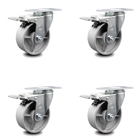 Service Caster 4 Inch Semi Steel Swivel Top Plate Caster Set with Total Lock Brake SCC SCC-TTL20S415-SSR-4